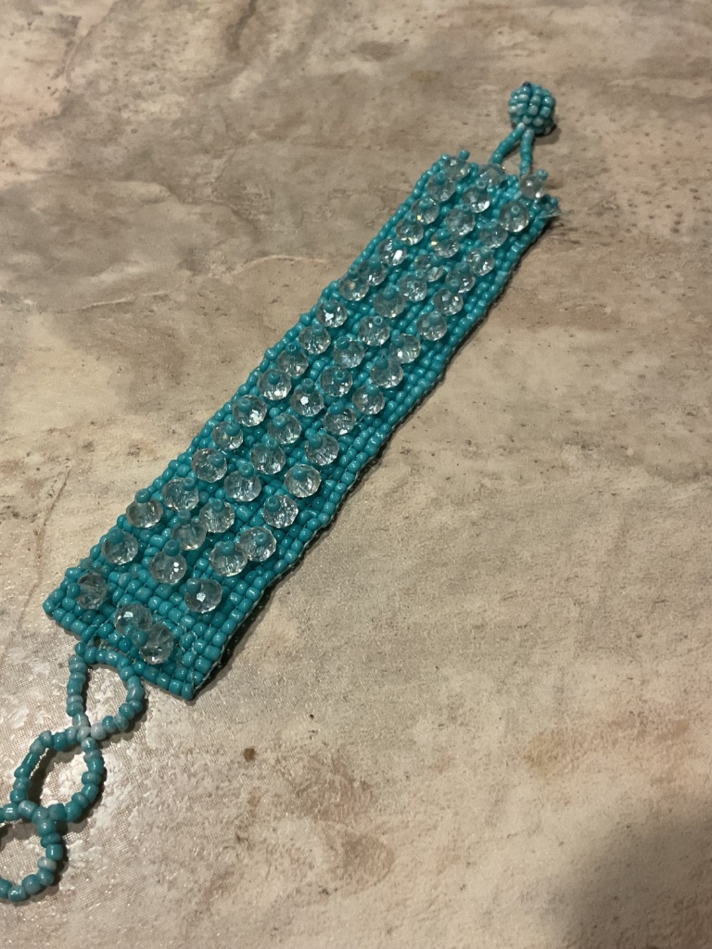 Beaded Turquoise Crystal Statement Bracelet Vintage Handmade